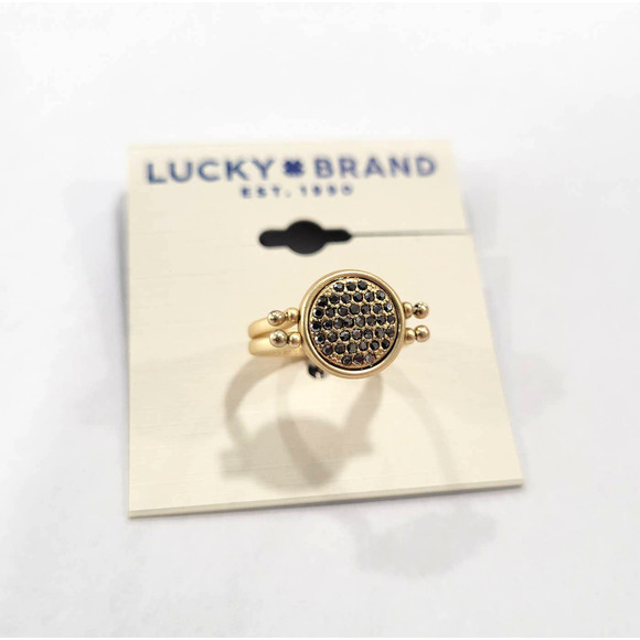 Lucky Brand Gold-Tone Pave Circle Statement Ring NWT Size 7 - Picture 1 of 6